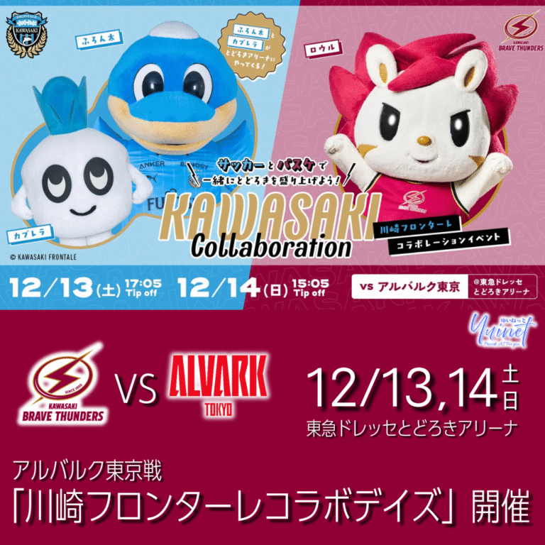 【川崎ブレイブサンダース】アルバルク東京戦「川崎フロンターレコラボデイズ」開催【12/13-14】