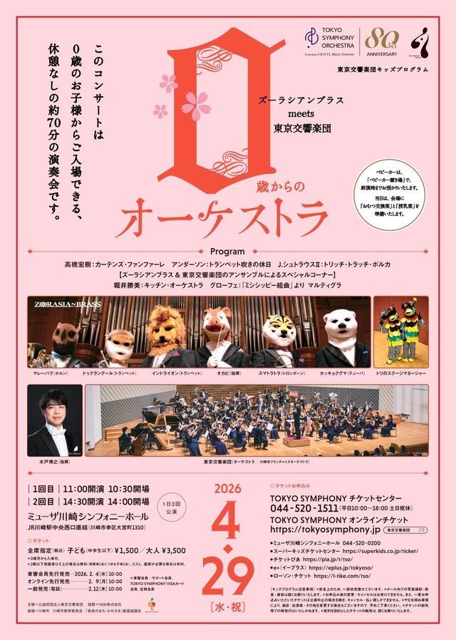 【ミューザ川崎】東京交響楽団キッズプログラム ズーラシアンブラスmeets東京交響楽団【4/29】